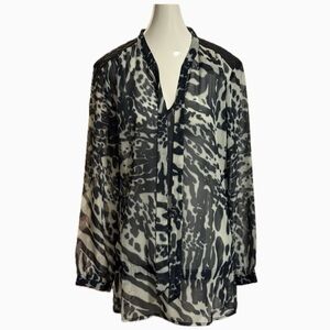 ALBERTO MAKALI Navy and Gray Patterned Blouse